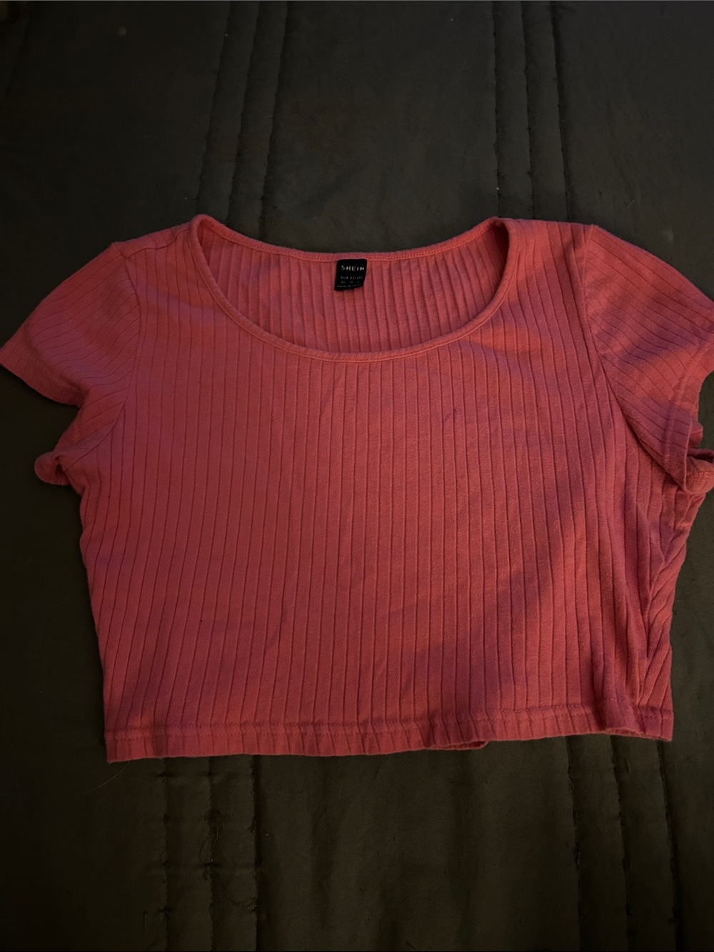 SHEIN Ribbed Scoop Neck Crop Top - Rose